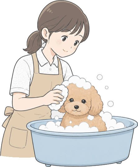 シャンプーを担当するトリマー