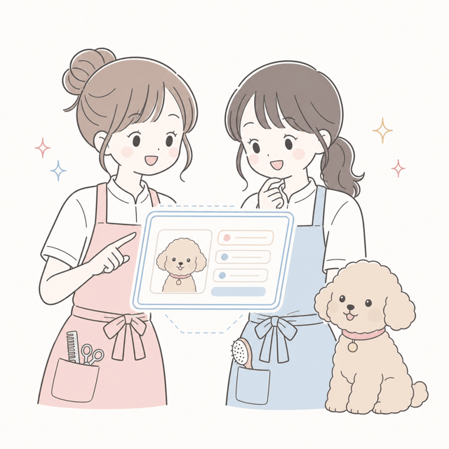 スタッフ同士でカルテを共有するイラスト
