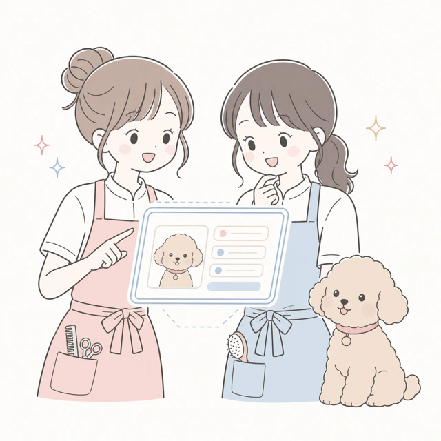 スタッフ同士でカルテを共有するイラスト